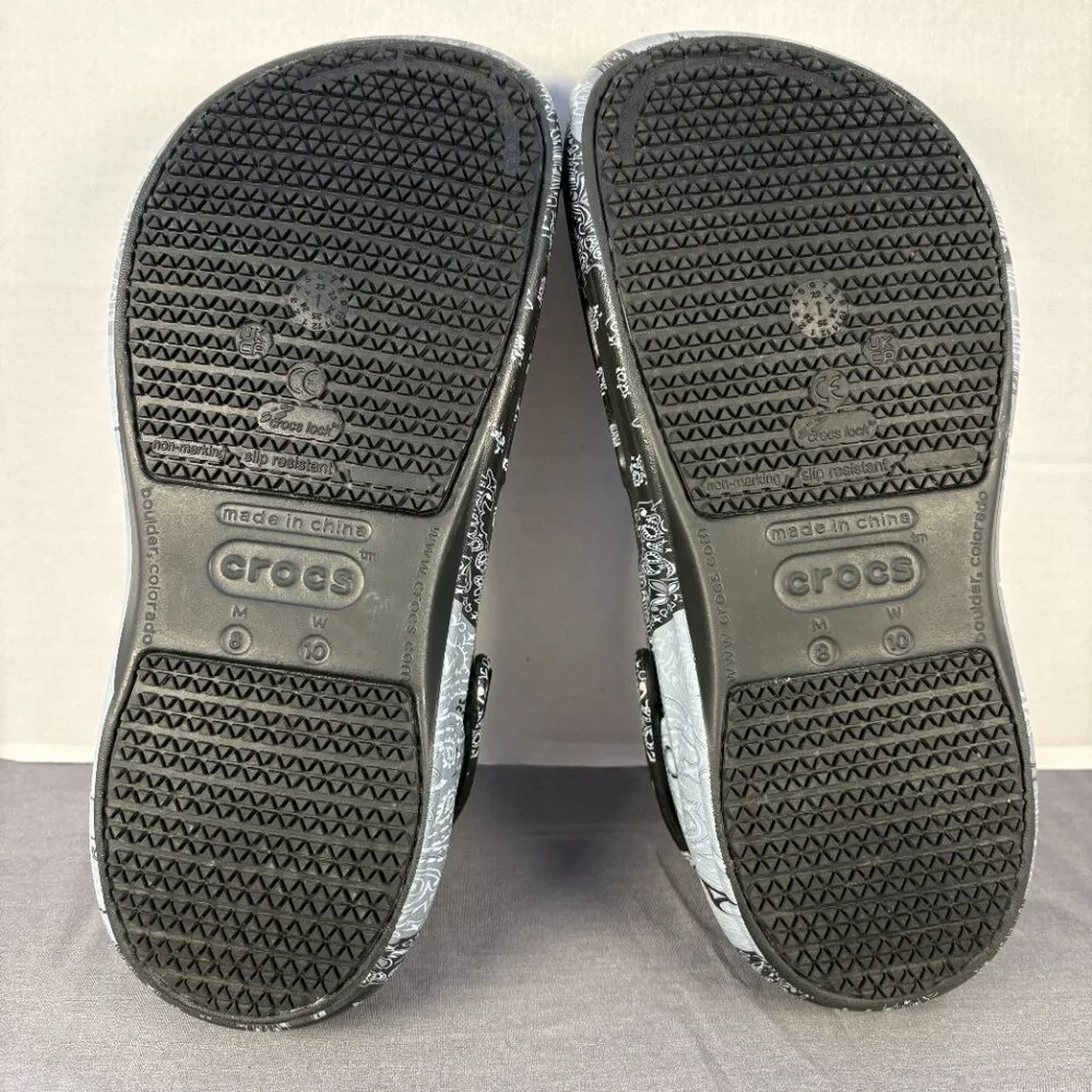 Crocs Bistro Black & Paisley Clogs Women's 10 Men's 8 - Picture 8 of 9